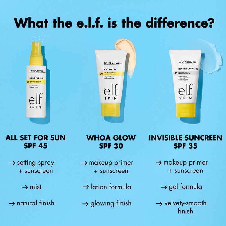 ELF SKIN All Set For Sun SPF 45 - Spray fijador para maquillaje de larga duración, ligero y no graso