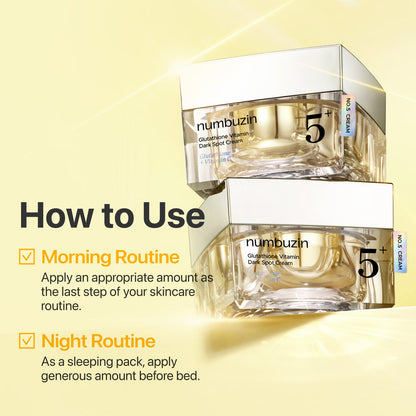 No.5+ Glutathione Vitamin Dark Spot Cream - Moisturizer with antioxidants, skin repairing and regenerating ingredients, deeply moisturizes and strengthens skin barrier while gently fading hyperpigmentation and dark spots