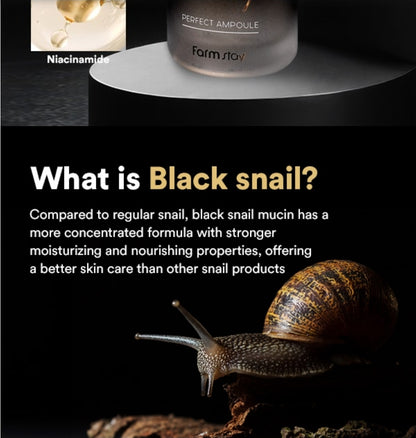 Farmstay Black Snail & Peptide9 Perfect Ampoule -  Snail Mucin Serum for Elastic & Glow Skin, Boosting Radiance & Repairing Skin Barrier Serum