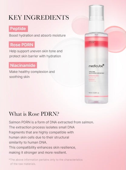 medicube Salmon DNA PDRN Pink Glutathione Spray Serum -  Pink Glass Glow Serum Mist for Moisturizer, Soothing and Firming, Uneven skin tone, Salmon PDRN & Niacinamide