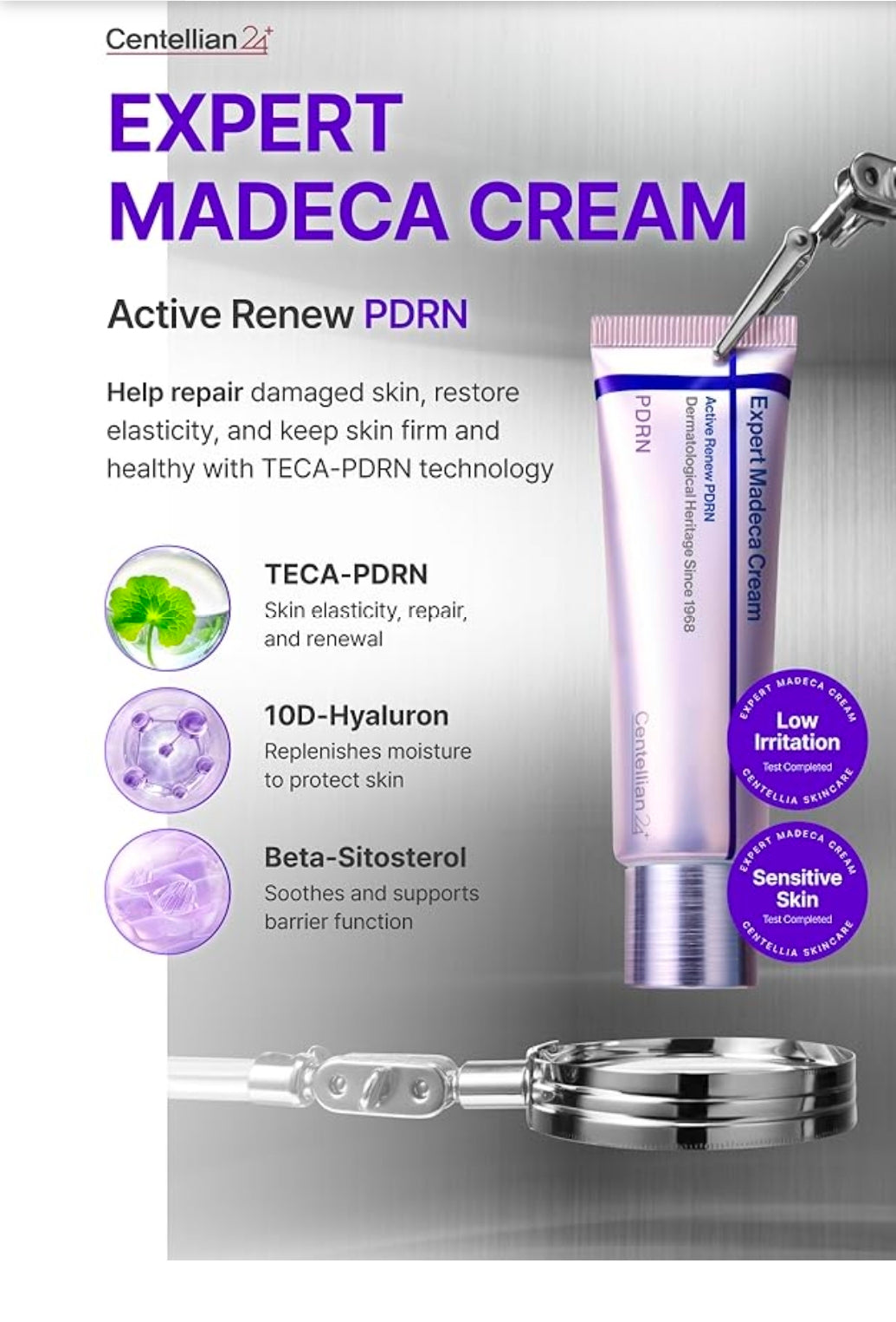 Centellian24 Expert Madeca Cream Active Renew PDRN - Firming Cream,  Elasticity, Soothing & Hydrating Moisturizer, Dermatology-grade face cream powered by TECA-PDRN technology to visibly firm and lift