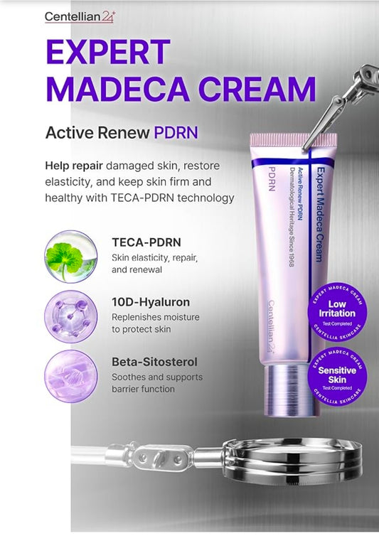 CENTELLIAN 24 Expert Madeca Cream Active Renew PDRN - Firming Cream,  Elasticity, Soothing & Hydrating Moisturizer, Dermatology-grade face cream powered by TECA-PDRN technology to visibly firm and lift