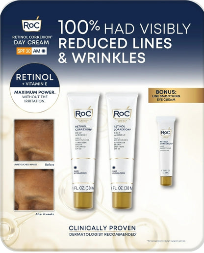 RoC Retinol Correxion Deep Wrinkle Anti-Aging Day Cream SPF 30 - 2 Pack + Eye Cream