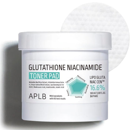 Almohadillas tonificadoras de glutatión y niacinamida APLB - Almohadillas tonificadoras de doble superficie LIPO GLUTA NIAC CEN 16.6%, hidratación duradera