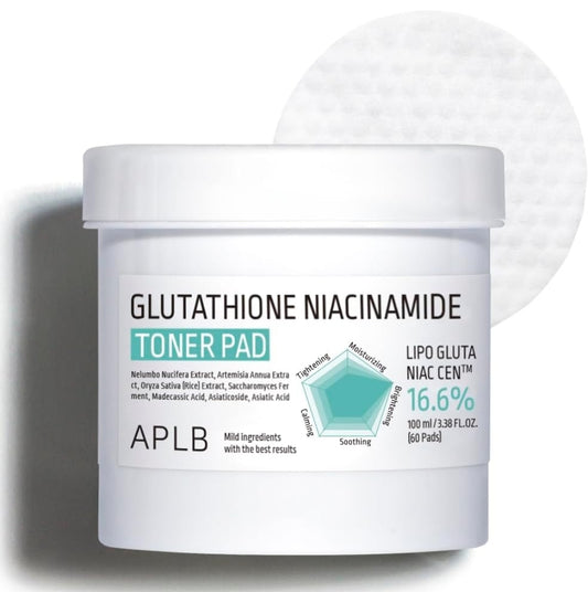 APLB Glutathione Niacinamide Toner Pads - LIPO GLUTA NIAC CEN 16.6% Dual Surface Toner Pads, Long Lasting moisturizing