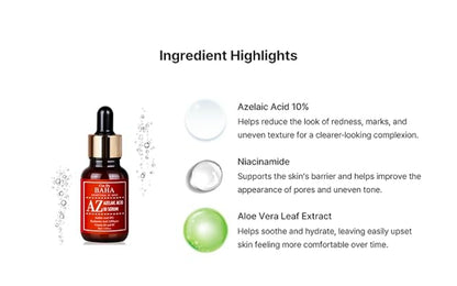 Cos De BAHA Premium Azelaic Acid 10% Serum 1 Fl Oz – Niacinamide & Panthenol Face Serum for Blemish-Prone, Redness-Prone & Oily Skin – Lightweight Aloe-Based Korean Skincare