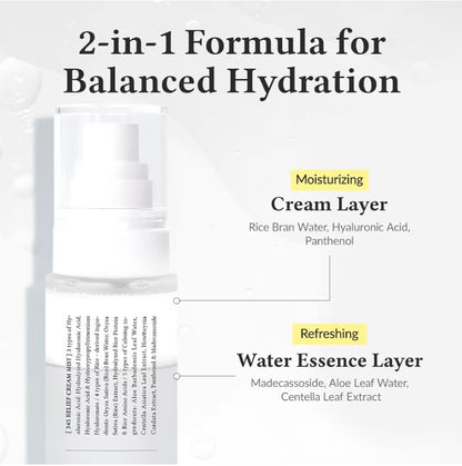 Dr.Althea 345 Relief Cream Mist - Bruma hidratante facial con extracto de arroz, cuidado calmante para piel sensible, vegana