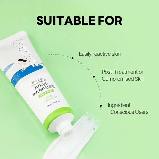 Round Lab Birch Juice Mild-up Sunscreen UV - SPF 50+ broad spectrum, Mineral Zinc Oxide, for Sensitive Skin, Control Oil and Sebum