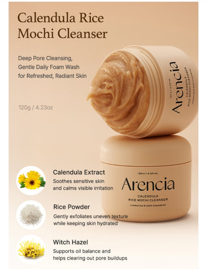 Arencia Calendula Rice Mochi Fresh Cleanser - Moisturizing, Brightening & Deep-Cleansing for Sensitive Skin