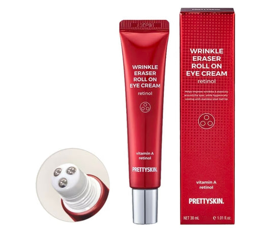 PRETTYSKIN Roll On Eye Cream with Vitamin A and Stainless Steel ball Tip - Under Eye Roller Cream for Elasticity Wrinkles Puffiness Fine Lines-Korean eye cream