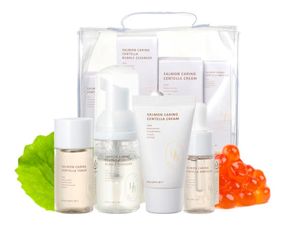HEVEBLUE Salmon Caring Centella Special Travel Kit with Bag - Real Centella and Salmon DNA