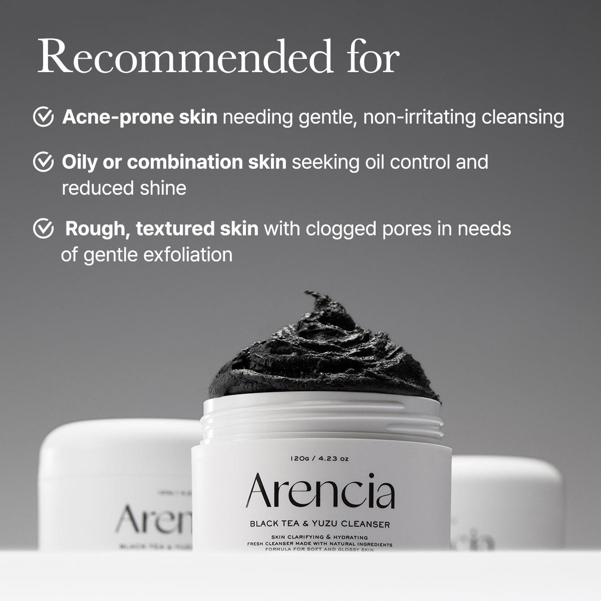 Arencia Black Tea and Yuzu Rice Mochi Cleanser - Deeply cleanses, gently exfoliate, smooth skin texture, brighten dull skin, remove impurities