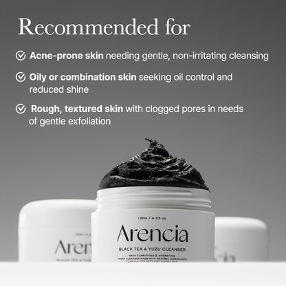 Arencia Black Tea and Yuzu Rice Mochi Cleanser - Deeply cleanses, gently exfoliate, smooth skin texture, brighten dull skin, remove impurities
