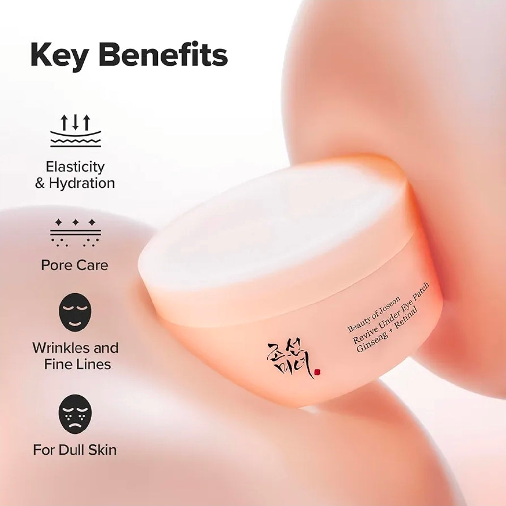 Parches para ojeras Beauty of Joseon Revive con retina y ginseng: mascarillas con péptidos de colágeno para bolsas y bolsas debajo de los ojos (30 pares)