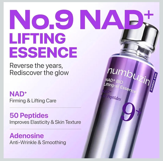 Suero reafirmante Numbuzin n.° 9 NAD+ BIO: brillo, reafirmante y antiarrugas. Suero facial con péptidos para piel flácida, líneas de expresión y elasticidad. Fórmula hidratante y reafirmante. Cuidado de la piel coreano.