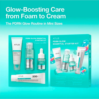 Anua Salmon DNA PDRN Glow Essential Starter Kit -  Hyaluronic Acid Skincare Set, Glass Skin Routine with Firming & Hydrating Cleanser, Toner, Serum & Cream, Mini Travel Essentials