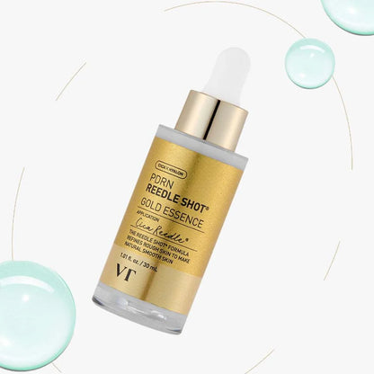VT Cosmetics PDRN Reedle Shot Gold Essence - Enriched with 9 types of EGF to deeply revitalize, condition, and support natural skin cell renewal, powerful blend of 7 types of Collagen and 6 types of Peptides to deliver deep hydration