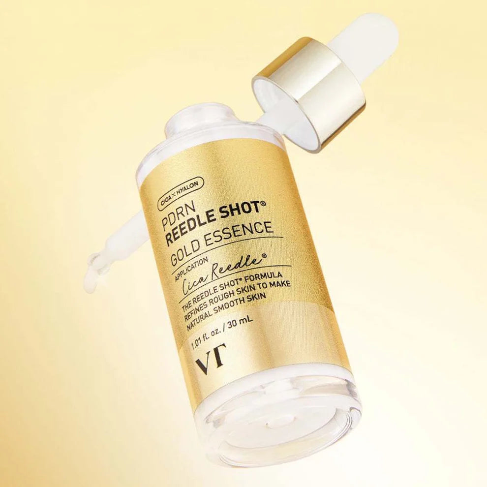 VT Cosmetics PDRN Reedle Shot Gold Essence - Enriched with 9 types of EGF to deeply revitalize, condition, and support natural skin cell renewal, powerful blend of 7 types of Collagen and 6 types of Peptides to deliver deep hydration