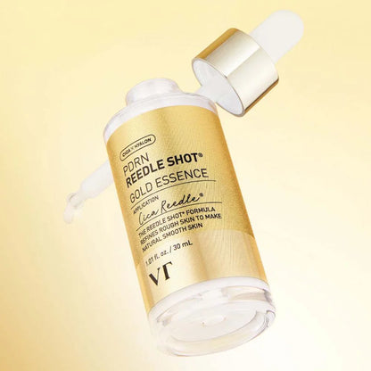 VT Cosmetics PDRN Reedle Shot Gold Essence - Enriched with 9 types of EGF to deeply revitalize, condition, and support natural skin cell renewal, powerful blend of 7 types of Collagen and 6 types of Peptides to deliver deep hydration