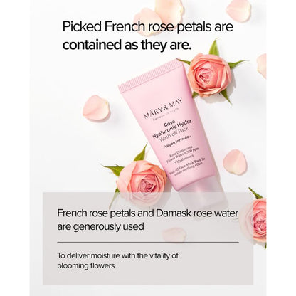 Mary&May Vegan Rose Hyaluronic Hydra Wash Off Mask - Cream Caly Mask for Moisturizing, Pore Purifying, Skin Softening