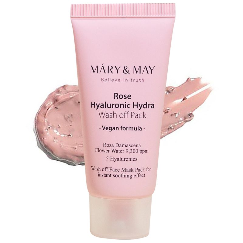 Mary&May Vegan Rose Hyaluronic Hydra Wash Off Mask - Cream Caly Mask for Moisturizing, Pore Purifying, Skin Softening